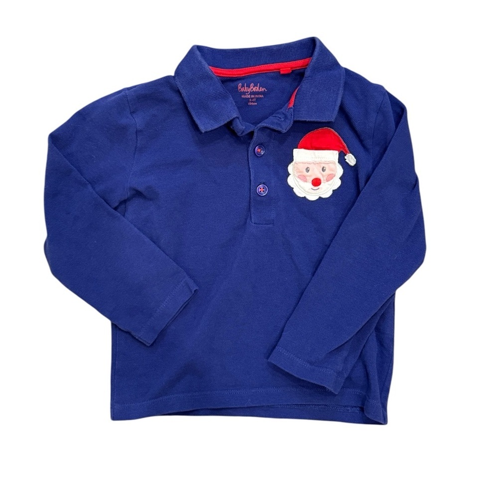 Baby Boden Santa Long Sleeve Appliqué Collared Polo Shirt Boys